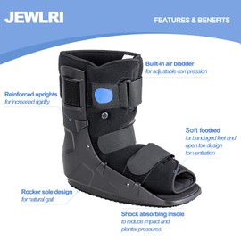 Jewlri Walking Boot, Short Air Walker Fracture Boot Support for Broken Foot Sprained Ankle Fracture Recovery fits Left or Right Foot Black Medium