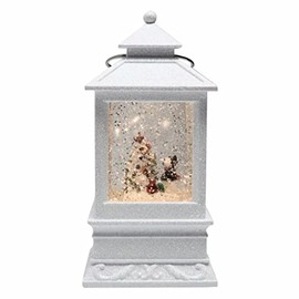 Roman 8.5" H Light Swirl Snowman Decorating a Tree Lantern Confetti Lites, Decorative Indoor Lantern Christmas Decoration