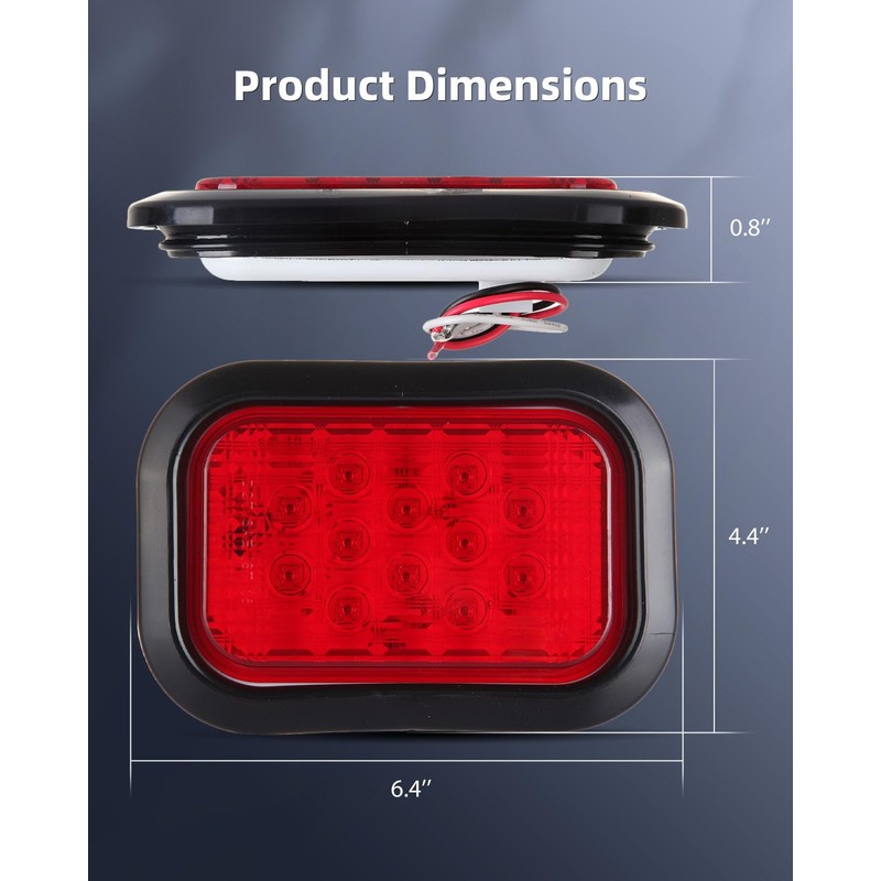 LBRST 4x 12 LED Rectangle Truck Trailer Stop Tail Brake