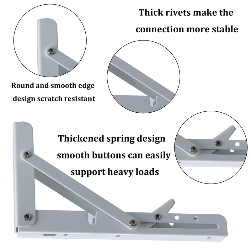 esahpss 2 Pack 8IN Folding Shelf Brackets,White Heavy Duty Matte