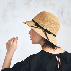 (Tanaka Hat Store) UKH096 Gina Raffia Short Crochet Ribbon, Women's, Hat, Sun Protection, UV Protection, natural/black