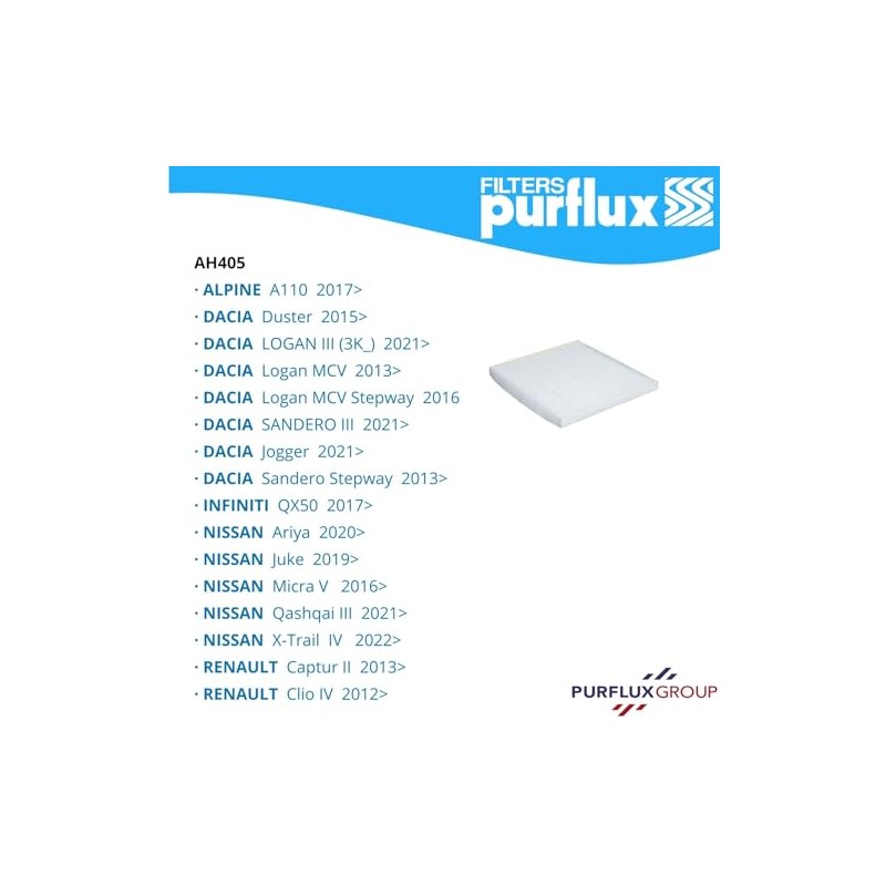 PURFLUX AH405 Air and Exchange Filter, Cabin Air