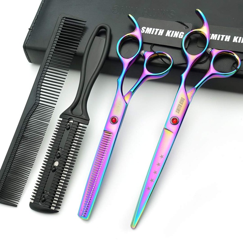 7.0 Inches Hair Cutting Scissors Set with Combs Lether Scissors