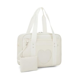 Heart Shape Window Japanese Handbag Versatile as a Laptop Bag Shoulder Bag (Beige)