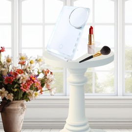 MaxMaze Espejo de Viajar Compacto Iluminado Recargable por USB, 13 X 19.8 cm con Aumento Desmontable de 10 Veces y visualización táctil de iluminación de 3 Colores, para Viajes, Oficina en casa