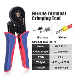HKS Ferrule Crimping Tool Kit - Hexagonal Ferrule Crimper Plier (AWG 23-7) with Muti-use Wire Stripper & 1900Pcs Wire End-Sleeves Terminals Kit in Box