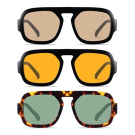 YDAOWKN Trendy Square Aviator Sunglasses for Women Men Retro Flat Top Frame Single Bridge Sun Glasses Vintage Shades