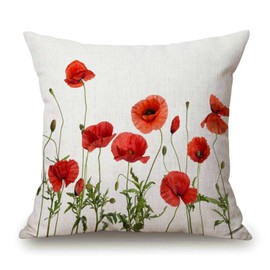 Red Poppy Pillow Cover 18x18 Inch Floral Farmhouse Decorative Throw Pillow Cover for Sofa Couch Home Decoration