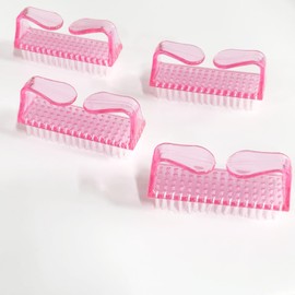SQULIGT 4Pcs Nail Brushes for Cleaning Fingernails, Handle Grip Nail Scrubber Brush, Manicure Tools Scrub Brushes Kit, Toenail Brush To Clean Under Nails Pedicure Foot Small Brush Women Men (Pink)