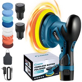 Saker Cordless Automotive Buffering Polisher - 6-inch portable polishing waxing machine kit for automotive details - Color: 3 Pieces Of Battery Cloth Packed Deluxe Plus Versi