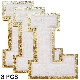 3Pcs Letter Patches Varsity Glitters Chenille,SPRT Iron on White Letter Patch,Alphabet Cloth Patch for Team Costume Decoration 3.1in Height L (3 Pieces)