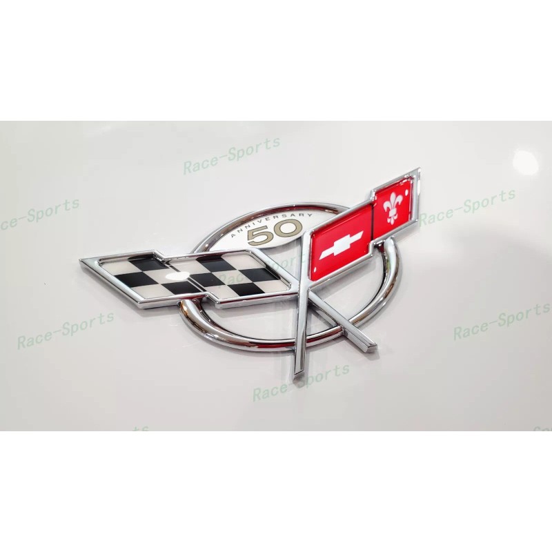 AUTO 2PC Chrome Front Rear 50Th Anniversary Cross Flags Emblems