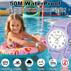 SOCICO Kids Analog Watch for Boys Girls, Easy to Read Learning Time Watch, 50M Waterproof, Soft Band Wristwatch for Ages 4-12, Great Gift for Children
