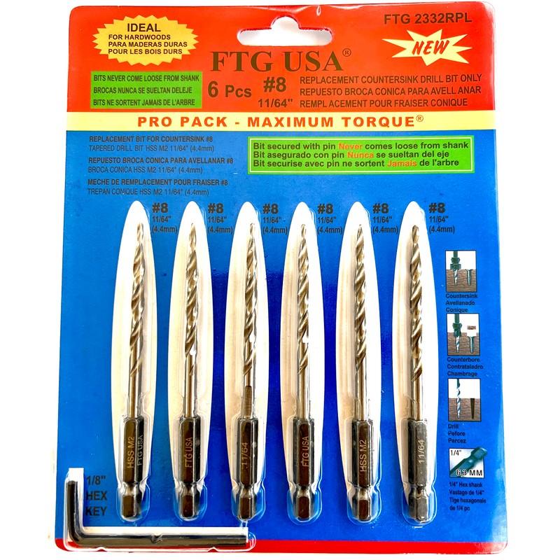 FTG USA Replacement Tapered Countersink Drill Bit Set 6 Pc