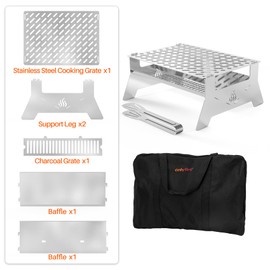 Onlyfire Portable Charcoal Grill, Heavy Duty Stainless Steel Foldable Barbecue Grill with Carry Bag and BBQ Tong for Patio Backyard, Outdoor Camping, Picnic and Hikin