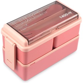 JENAGREEN Bento Box Adult Lunch Box, Lunch Containers with Removable Compartments, 2 Layers Stackable Bento Lunch pink