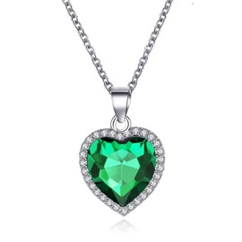 Yifnny Heart of the Ocean Necklace, Classic Heart of the Ocean Necklace Small Sapphire Heart Pendant Necklace Heart Necklace Wedding Prom Jewellery for Woman (Green)
