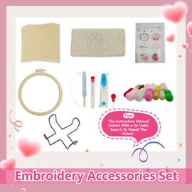 6 Piece Punch Needle Kit For Adults Beginners, Handmade Diy Embroidered Coaster Set, Food Patterns Punch Needle Kits With Instructions, Tools, Embroidery Hoop, Etc.Suitable For Children And Adults