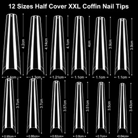 480 Pieces Extra Long XXL False Nails Tips, Extra Long Clear Nail Tips, Acrylic Half Cover, French Fake Nail Tips for Nail Studios DIY