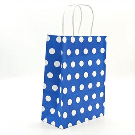 JEYE 12 Pack Blue Polka Dot Gift Bags with Handle, Medium Size Kraft Bags Bulk,Recyclable Paper Bags,Party Bags,Shopping Bag,Goodie Bags,Retail Bags