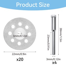 MISIQIMA 20 Stück Diamant Trennscheiben ø22mm für Dremel Zubehör | mit 4 Stück 3mm Dorn + Schraubendreher | Mini Gelochte Trennscheiben für Stein, Glas, Fliese, Holz
