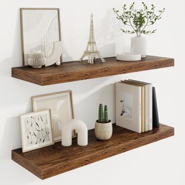 Marsmiles Floating Shelves for Wall, 30" W x 9.25" D Floating Shelves for Storage and Display, Bathroom Shelves & Kitchen Shelves, Rustic Shelves for Living Room, Rustic Brown, Set of 2