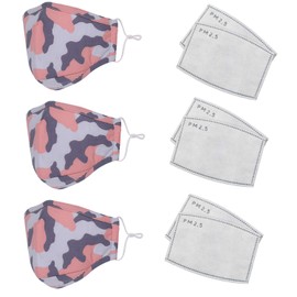 Children's Camouflage Cotton Face Mask, Reusable, Washable & Dustproof, Breathable & Safety Mask with 6pcs Filter, Anti-Pollution Mask, Pink Camo, 3pcs
