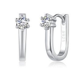 Josfeva Silver Hoop Earrings for Women, 925 Sterling Silver Oval Hoop Earrings with AAAAA Cubic Zirconia, U-Shaped Geometric Hoop Earrings, Hypoallergenic Minimalist Sleeping Cartilage Silver Earrings