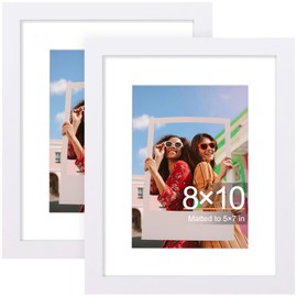 smiry Picture Frame 8x10, Display Pictures 5x7 with Mat or 8x10 Without Mat, Versatile White Wall Gallery Photo Frames for Wall or Tabletop Display, 2 Pack