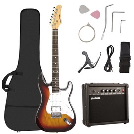 Soulmate Electric Guitar Kit for Beginner 39" HSS Pick Up Solid Body Full Size Electric Guitar for Starter with Amplifier, Bag, Capo, Strap, String,Cable, Picks(Sunburst)