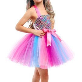 Tutu Dreams Summer 4 Colors Mermaid Dress for Girls with Headband Birthday Party Gifts Dress Up Clothes Pink