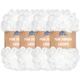 JubileeYarn Fun Finger Loops Yarn - Jumbo Polyester - 100g/Skein - White - 4 Skeins