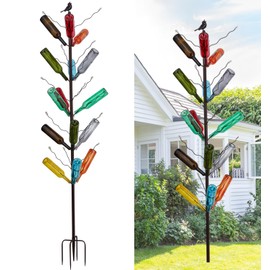 HUAGHEE 7.2FT Tall Wine Bottle Trees Stand for Garden Decorative, Rustproof Metal Bottle Tree Holder, Holds Up to 15 Bottles (Bronze)