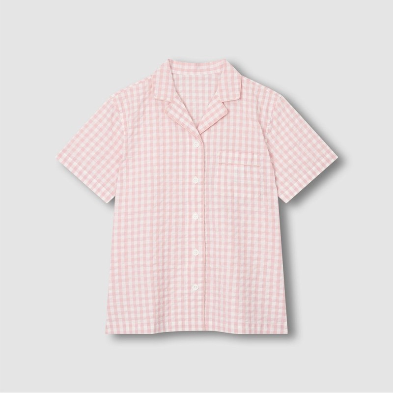 JAJU [JAJU] Women's Seersucker 5/10 Sleeve Pajama Set_Light Pink