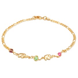 Barzel 18K Gold Plated Figaro Elephant Anklet Multicolor - Made In Brazil (BR204-10)