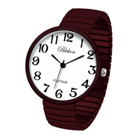 Blekon Collections New Super Large Face Stretch Band Japanese Movement PC21J Fashion Watch (Maroon)