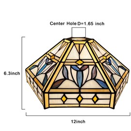 Capulina Tiffany Lamp Shade 12 Inches Wide Accessories Replacement Mission Hexagon Style Stained Glass Lampshade for Torchiere Floor Lamp and Pendant Light