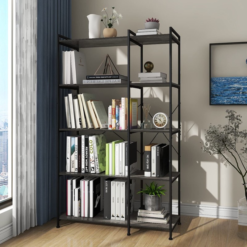 Tohomeor Bookshelf 5 Tier Deformable Corner Bookcase Free Standing Modern