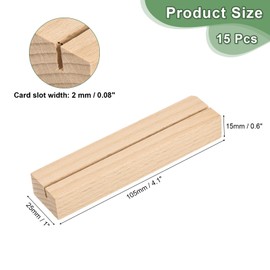 sourcing map 15Pcs Place Card Holders, Wood Sign Holders Number Sign Stand Name Card Holder Picture Display Stands for Retail Shop Home Wedding Party, 4.1" x 1" x 0.6", Brown