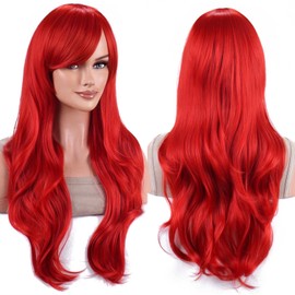AneShe Wigs 28 Inch 70cm Long Curly Wavy Hair Wig Heat Resistant Cosplay Wig with Wig Cap (Red)