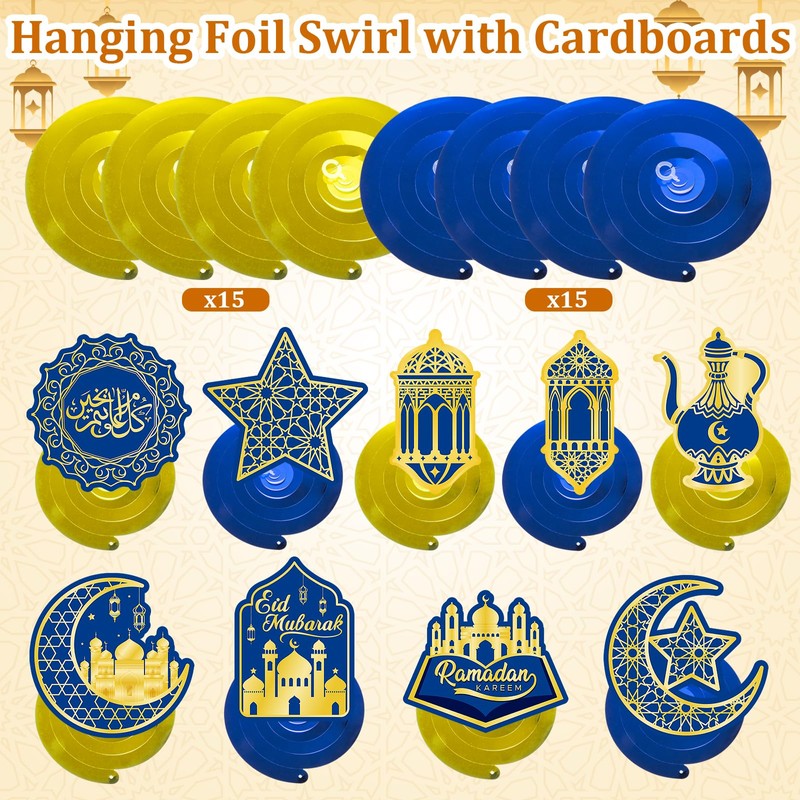 30Pcs Ramadan Mubarak Decorations for Home Eid Mubarak Hanging Swirl