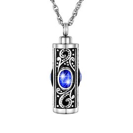 XIUDA Crystal Cremation Urn Necklace for Ashes Keepsake Cremation Jewelry for Human Ashes Stainless Steel Memorial Pendant with Flower