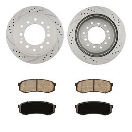 KAX Rear Brake Kit, Drilled and Slotted Brake Rotors, Ceramic Brake Pads | Fits Frontier 2005-2019, Xterra 2005-2015, Equator 2009-2012