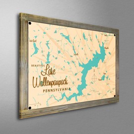 Art of Place Lake Wallenpaupack Pennsylvania Map Metal Print on Reclaimed Barn Wood from Illustration by Lakebound 11.5" x 17.5"