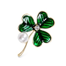 AOVNA Irish Shamrock Clover Brooch Pearl Brooch Crystal Brooch St. Patricks Day Accessory Costume Accessories Party Accessories for Women