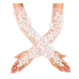 GORTIN Lace Wedding Gloves Fingerless Long Gloves Elbow Length Lace Gloves Bridal Party Opera Glove Accessories for Women (White, One size)
