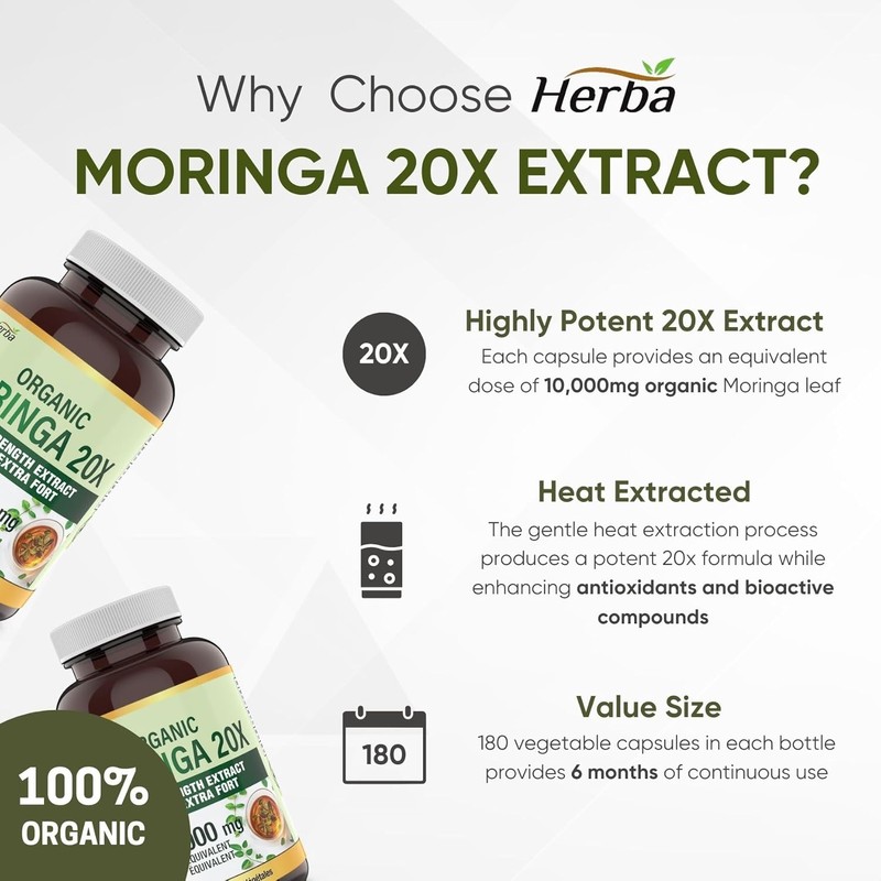 10,000MG Organic Moringa Capsules – 180 Count | Ultra Potent