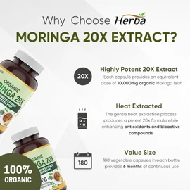 10,000MG Organic Moringa Capsules – 180 Count | Ultra Potent - 20:1 Extract | Made in Canada | Pure Moringa Capsules using Organic Moringa Powder