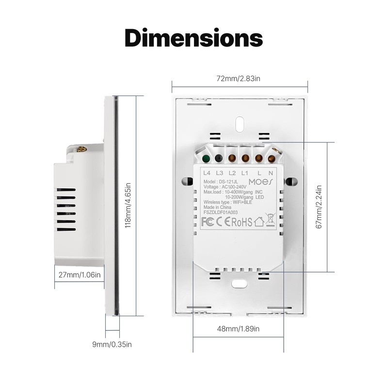MOES 2nd Generation Smart Touch Wall Switch, 2.4GHz Wi-Fi Single