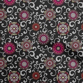 oneOone Velvet Black Fabric Asian Suzani Sewing Fabric by The Yard Printed DIY Clothing Sewing Supplies 58 Inch Wide